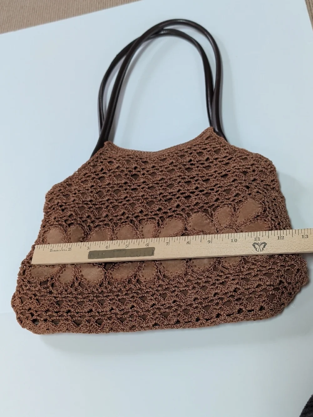 Crocheted Floral Nine West ,Suede Bronze/Brownish Shoulder Bag.